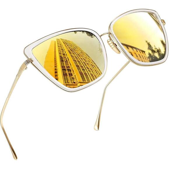 Joopin Oversized Mirrored Gold Cateye Sunglasses Fashion Cat Eye Sun Glasses - Picture 1 of 3